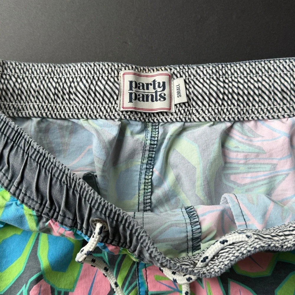 Party Pants Mens Tropical Floral Swim Trunks Neon Pink Green Blue Small